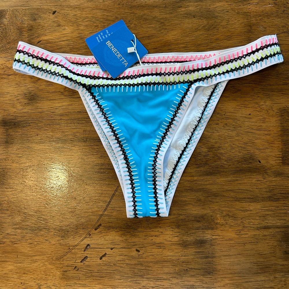 Blue Bikini Bottom with Multicolor Trim. Italiana bikini bottom by Bendetta